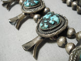 Heavy Authentic Vintage Native American Navajo Turquoise Sterling Silver Squash Blossom Necklace-Nativo Arts