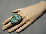 One Of The Biggest Men's Vintage Native American Navajo Green Turquoise Sterling Silver Ring-Nativo Arts