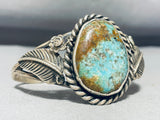 Rare Turquoise Mine Vintage Native American Navajo Sterling Silver Leaves Bracelet-Nativo Arts