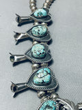 191 Gram Vintage Native American Navajo Turquoise Sterling Silver Squash Blossom Necklace-Nativo Arts