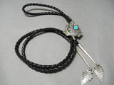 So Detailed! Native American Navajo Horny Toad Sterling Silver Turquoise Bolo Tie-Nativo Arts