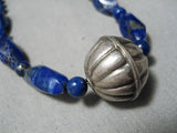 Stunning Vintage Native American Navajo Lapis Sterling Silver Necklace Old-Nativo Arts
