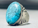 Heavy Vintage Native American Navajo Blue Diamond Turquoise Sterling Silver Ring-Nativo Arts