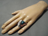 Striking Vintage Native American Navajo Spiderweb Turquoise Sterling Silver Ring Old-Nativo Arts