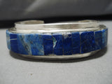 One Of The Best Vintage Native American Navajo Lapis Inlay Sterling Silver Bracelet Old-Nativo Arts