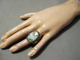 Large Navajo Green Turquoise Sterling Silver Ring Old Native American-Nativo Arts