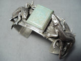 Signed Double Lizard Vintage Native American Navajo Green Turquoise Sterling Silver Bracelet-Nativo Arts