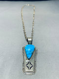 Smithsonian Native American Navajo Vintage Turquoise Sterling Silver Geomtric Necklace-Nativo Arts