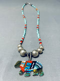 Native American Intricate Southwest Vintage Turquoise Bear Sterling Silver Necklace-Nativo Arts