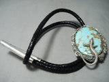 One Of The Biggest Native American Navajo #8 Turquoise Sterling Silver Lizard Bolo Tie-Nativo Arts