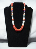 Authentic Singer Huge Native American Navajo Coral Sterling Silver Turquoise Necklace-Nativo Arts