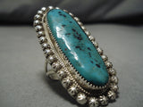 Magnificent Vintage Native American Navajo Blue Gem Turquoise Sterling Silver Ring Old-Nativo Arts