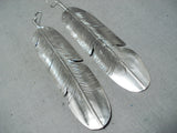 Impressive Navajo Native American Sterling Silver Feather Pendant Earrings-Nativo Arts