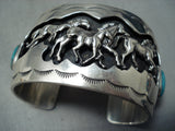 Detailed Vintage Native American Navajo Running Horse Turquoise Sterling Silver Bracelet-Nativo Arts