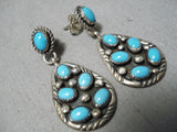 Authentic Vintage Native American Navajo Domed Turquoise Sterling Silver Earrings-Nativo Arts