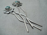 Marvelous Vintage Native American Navajo Damale Turquoise Sterling Silver Hair-pins Old-Nativo Arts