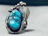 Marvelous Vintage Native American Navajo Sleeping Beauty Turquoise Sterling Silver Leaf Ring-Nativo Arts