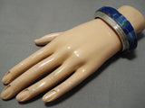 One Of The Best Vintage Native American Navajo Lapis Inlay Sterling Silver Bracelet Old-Nativo Arts