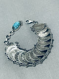 Amazing Native American Navajo Signed Blue Diamond Turquoise 14 Silver Dimes Bracelet-Nativo Arts