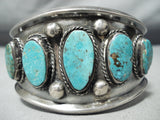 Wide Vintage Native American Navajo Old Morenci Turquoise Sterling Silver Bracelet Old-Nativo Arts