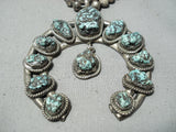 Women's Longer Vintage Native American Navajo Turquoise Sterling Silver Squash Blossom Necklace-Nativo Arts