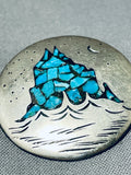 Important Shiprock Vintage Native American Navajo Turquoise Inlay Sterling Silver Shiprock Pin-Nativo Arts