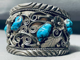 Jack Chatter 101 Grams Vintage Native American Navajo Turquoise Sterling Silver Bracelet-Nativo Arts