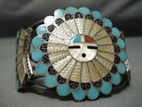 Important Edward Pablita Native American Zuni Turquoise Sterling Silver Inlay Bracelet Old-Nativo Arts