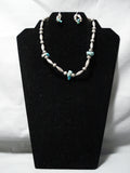 Impressive Vintage Native American Navajo Turquoise Sterling Silver Necklace & Earring Set Old-Nativo Arts