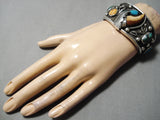 Huge Vintage Native American Navajo Morenci Turquoise Sterling Silver Bracelet Old-Nativo Arts