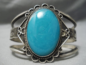 Amazing Vintage Hige Native American Navajo Turquoise Sterling Silver Bracelet Old-Nativo Arts