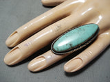 Exquisite Vintage Native American Navajo Green Turquoise Sterling Silver Ring Old-Nativo Arts