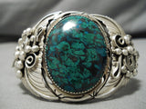 Dramatic Vintage Native American Navajo Spiderweb Green Turquoise Sterling Silver Bracelet-Nativo Arts