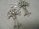 One Of The Most Detailed Native American Navajo Sterling Silver Cross Earrings!-Nativo Arts