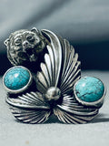 Unique San Felipe Spiderweb Turquoise Sterling Silver Bear Ring-Nativo Arts