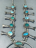 Rare Vintage Native American Navajo Royston Turquoise Sterling Silver Squash Blossom Necklace-Nativo Arts