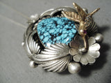 Important 14k Gold Vintage Native American Navajo Lone Mntn Turquoise Sterling Silver Necklace-Nativo Arts