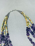 Native American Rare Navajo Amethyst Green Turquoise Sterling Silver Necklace-Nativo Arts