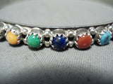 Colorful Native American Navajo Turquoise Coral Sterling Silver Bangle Bracelet-Nativo Arts