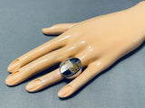 Unique Vintage Native American Navajo Jet Tigers Eye Sterling Silver Ring-Nativo Arts