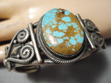 Museum High Grade Vintage Native American Navajo #8 Turquoise Sterling Silver Coil Bracelet-Nativo Arts