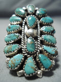 Extraordinary Native American Navajo Green Turquoise Cluster Sterling Silver Ring-Nativo Arts