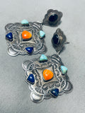 One Of The Most Detailed Vintage Turquoise Sterling Silver Earrings-Nativo Arts