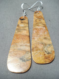 One Of The Biggest Coral Slab Native American Sterling Silver Earrings-Nativo Arts