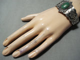 Quality Early Vintage Native American Navajo Sterling Silver Green Turquoise Bracelet Old-Nativo Arts