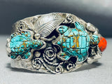 Native American Tortoise Francisco Gomez Hand Carved Turquoise Sterling Silver Bracelet-Nativo Arts