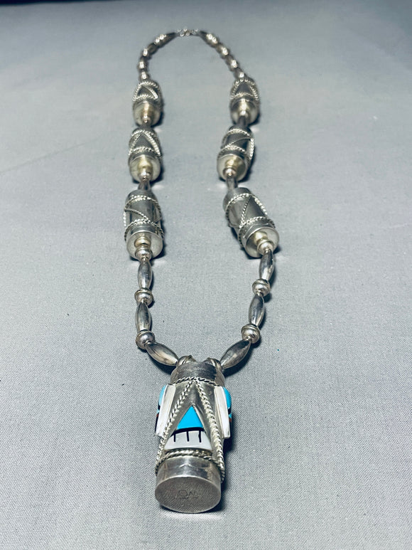 Most Incredible Handmade Drum Vintage Native American Navajo Turquoise Sterling Silver Necklace-Nativo Arts