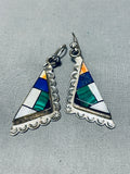 One Of The Best Vintage Native American Navajo Turquoise Inlay Sterling Silver Earrings-Nativo Arts