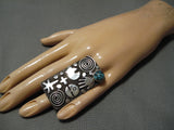 Incredible Vintage Native American Navajo Lone Mountain Turquoise Sterling Silver Ring-Nativo Arts