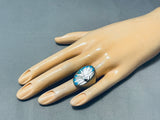 One Of The Best Vintage Mens Native American Zuni Turquoise Inlay Sterling Silver Ring Old-Nativo Arts